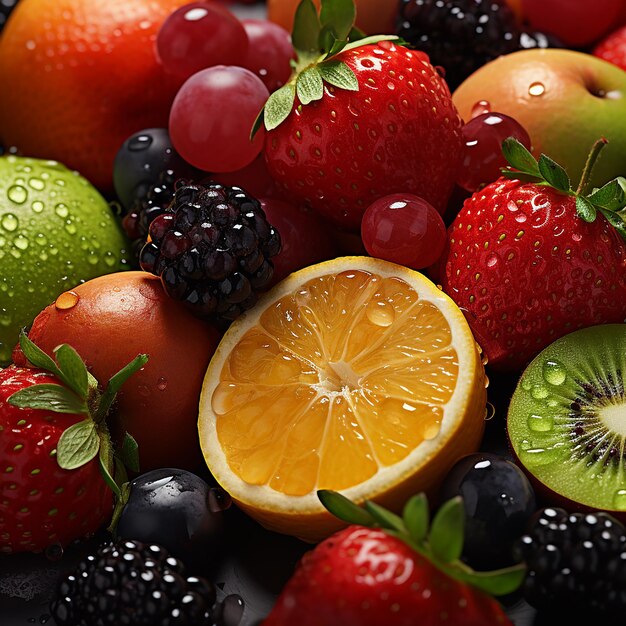 Composition with assorted fruits isolated on white background