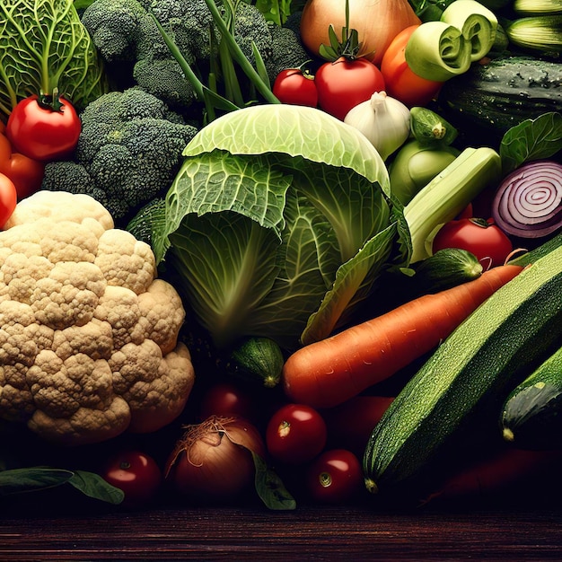 Composition with assorted raw organic fresh vegetables wide banner