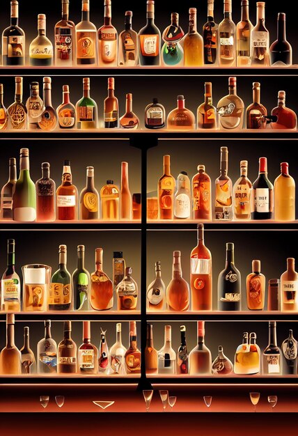 Composition With Bottles of Assorted Alcoholic Beverages