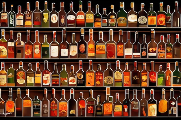 Photo composition with bottles of assorted alcoholic beverages