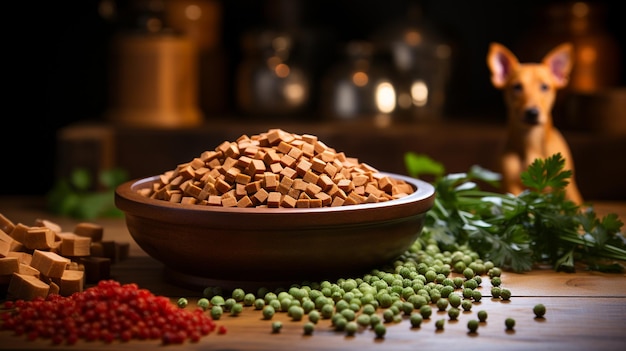 composition with bowl of wheat and grains of wheat on dark background