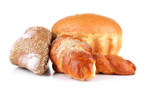 Composition with bread and rolls isolated on white