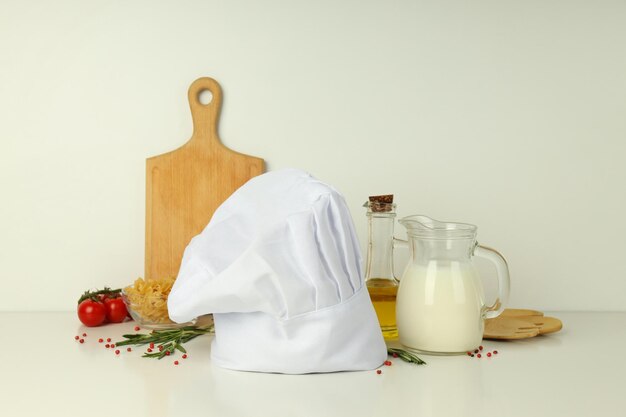 Composition with chef hat for concept of cooking