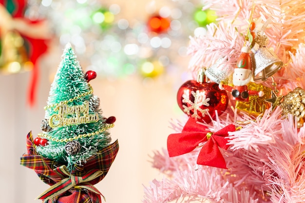 Composition with Christmas decorations fir tree on white