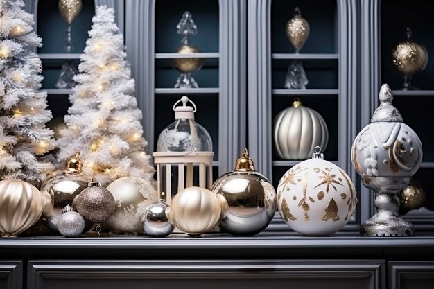 Foto composizione con decorazioni natalizie all'interno e spazio copia
