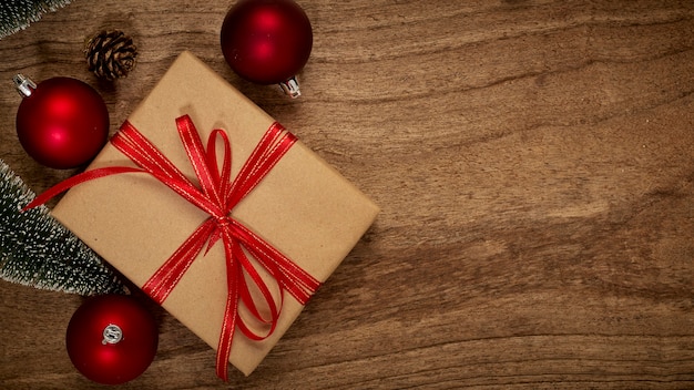 Composition with Christmas decorations in the interior. On a wooden background