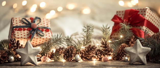 composition with christmas decorations in the interior