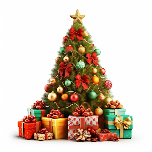 Composition with Christmas tree and gifts isolated