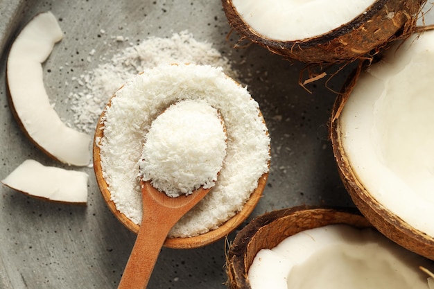 Composition with coconut and coconut powder top view