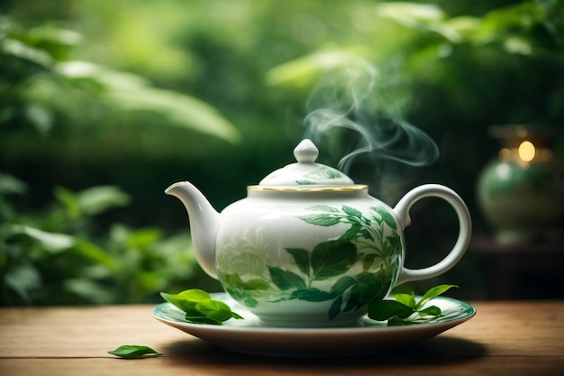Композиция с чашечкой жасминного чая и цветами на гранжевом фоне