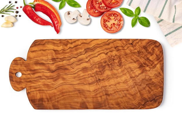 Composition with cutting board and ingredients for cooking