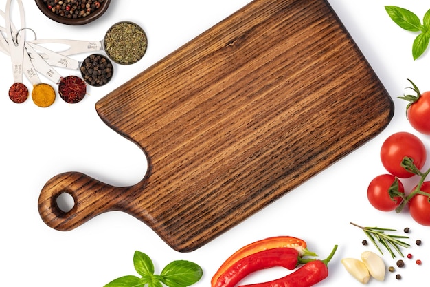 Composition with cutting board and ingredients for cooking