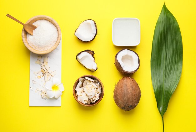 Composition with different coconut products on color