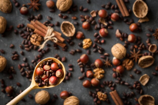 Composition with  different nuts, top view