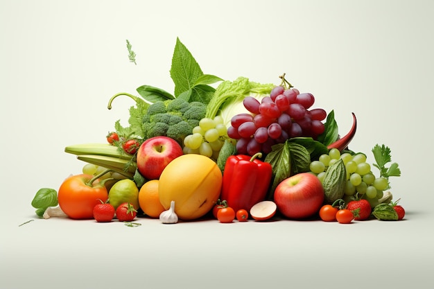 Composition with fresh fruits and vegetables Balanced diet 3d render