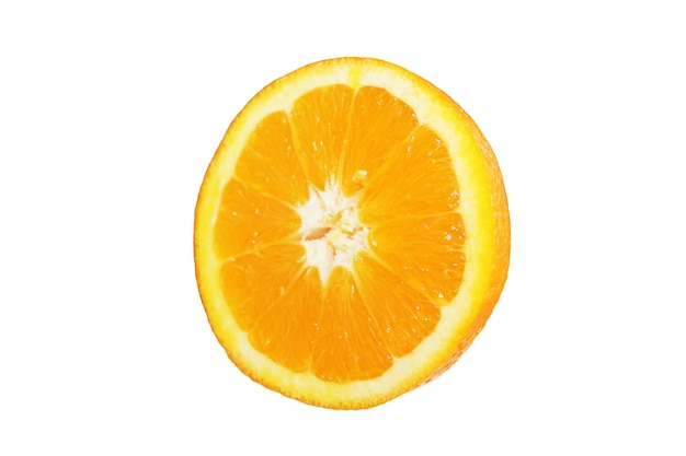 Composition with half of orange on an isolated white background