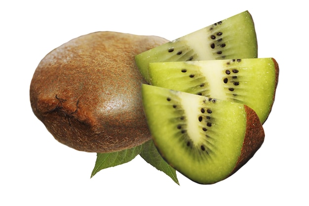 Composition with kiwi and free slices on an isolated white background
