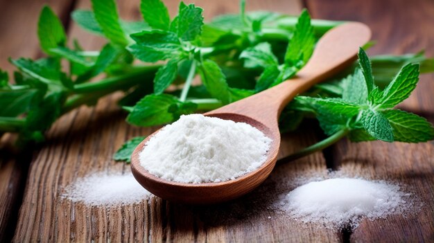 composition with mortar and fresh mint leaves closeup