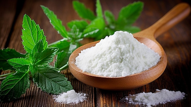 composition with mortar and fresh mint leaves closeup