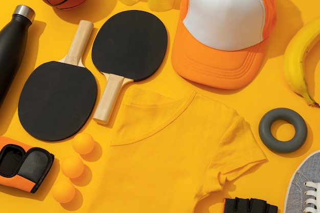 Photo composition with neatly organized and arranged sport items