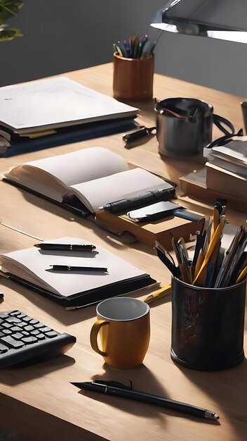 Composition with office tools on desk