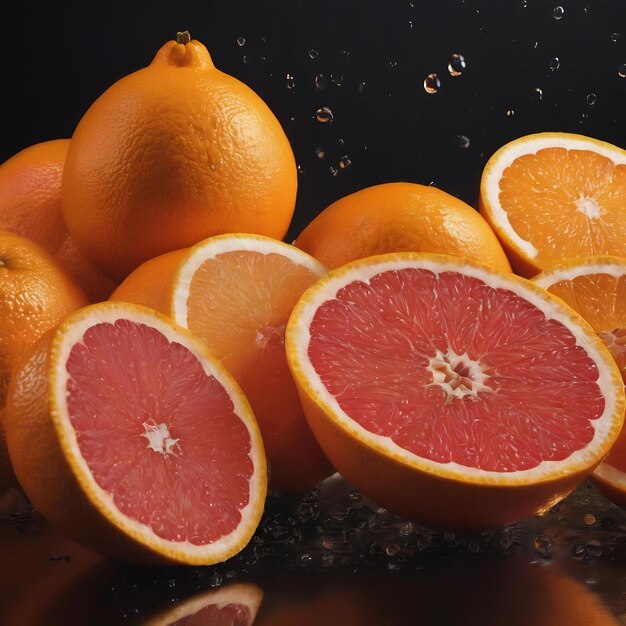 Composition with orange and grapefruit slices on a black background