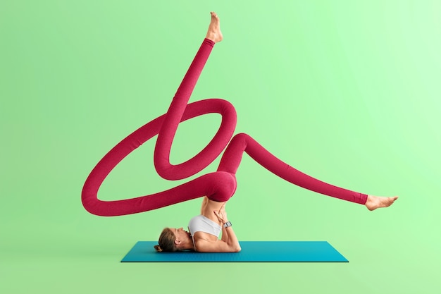 Composition with person with bendy legs for international yoga day