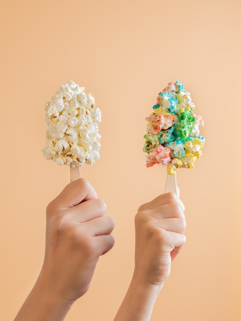 사진 팝콘 아이스크림 또는 막대 사탕으로 구성