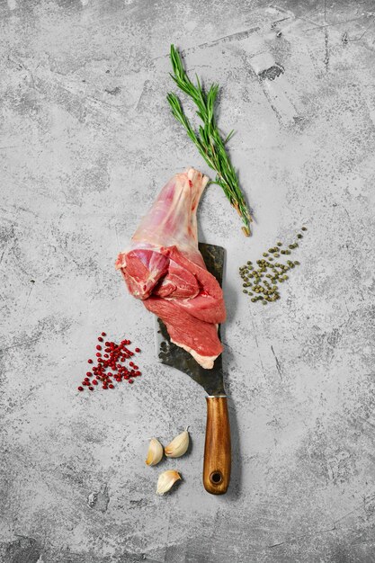 Composition with raw lamb leg chump off shank