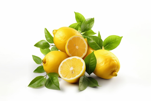 Композиция со спелыми лимонами на белом фоне