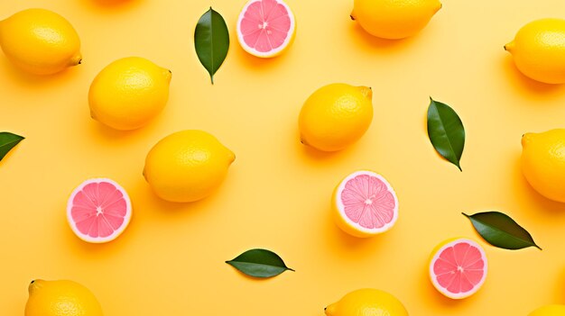 composition with ripe lemons on yellow background