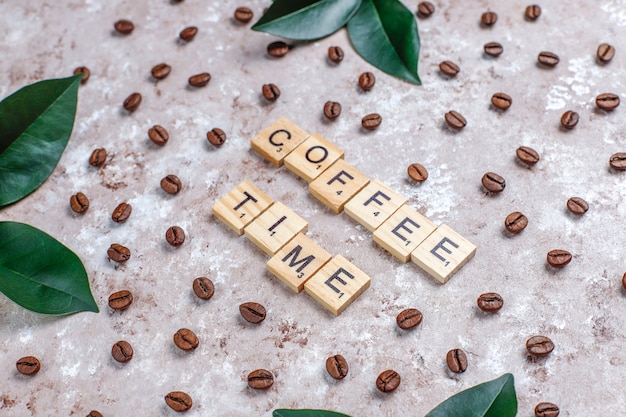 Composition with roasted coffee beans and coffe bean shaped cookies