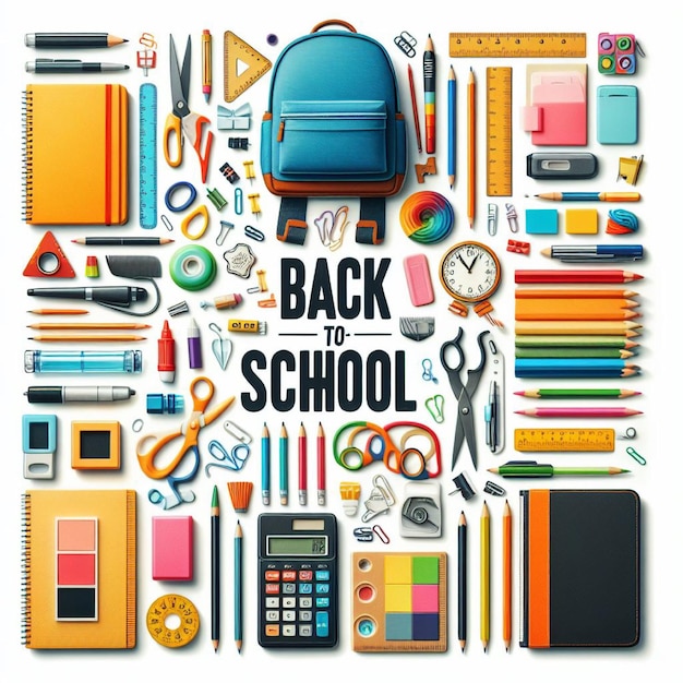 Композиция с школьными предметами внизу и Back To School Title