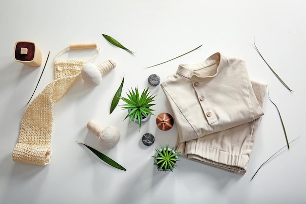 composition with spa uniform on white background