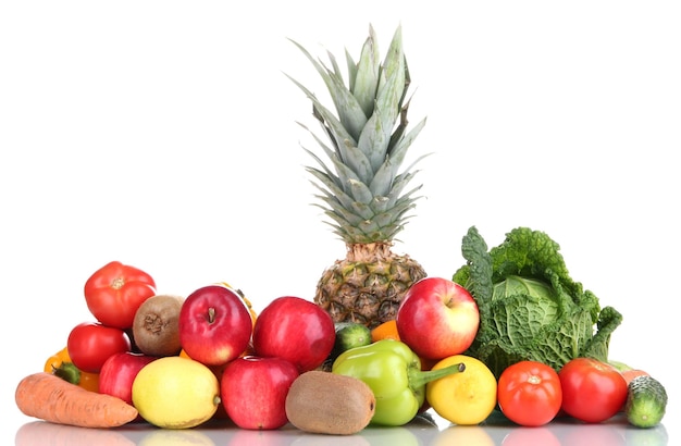 Composition with vegetables and fruits isolated on white