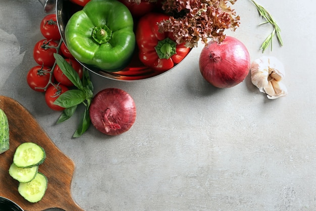 Composition with vegetables on table