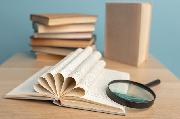 Photo composition with vintage old hardback books books stacking back to school education background