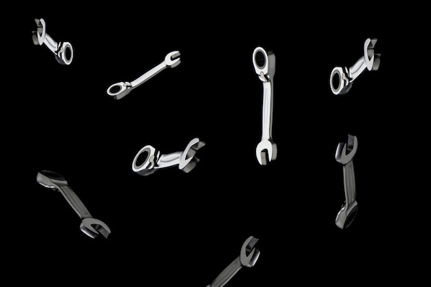 The composition of wrenches on a black background concept tools for repairing motors.