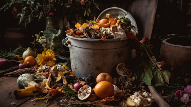 a compost bin with kitchen waste