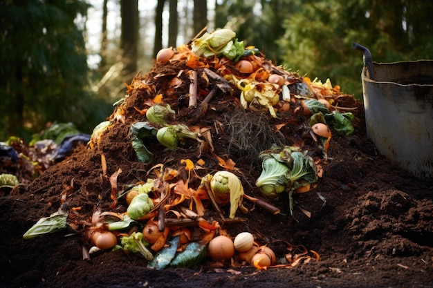 Foto mucchio di compost con rifiuti organici freschi