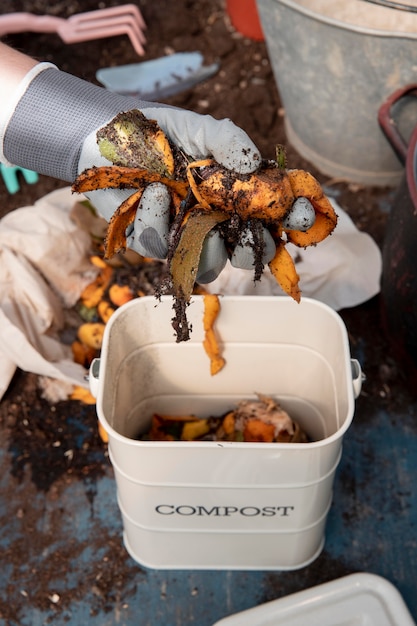 Foto concetto di natura morta del compost