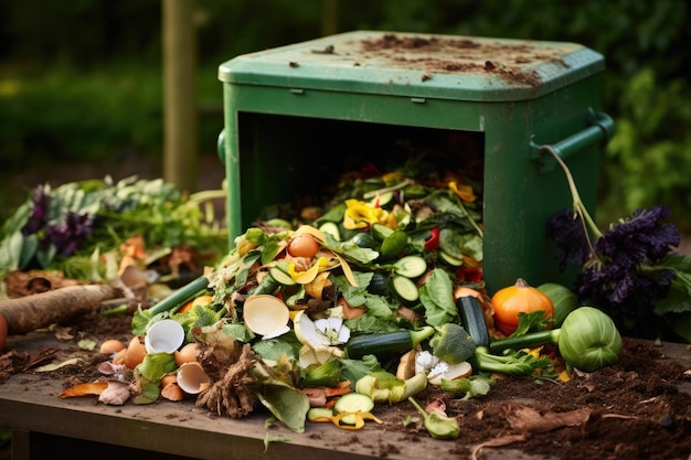 Foto compostbak met mengsel van groene en bruine materialen