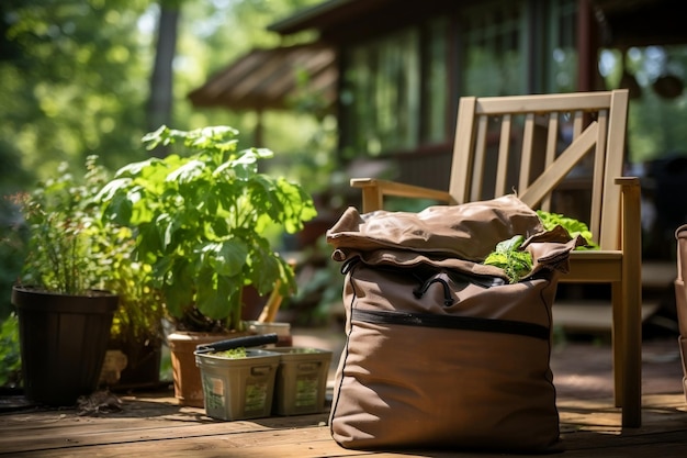 Compostbak voor de achtertuin met afvalzak Generative Ai