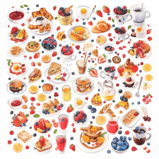 Comprehensive Breakfast Spread Illustration