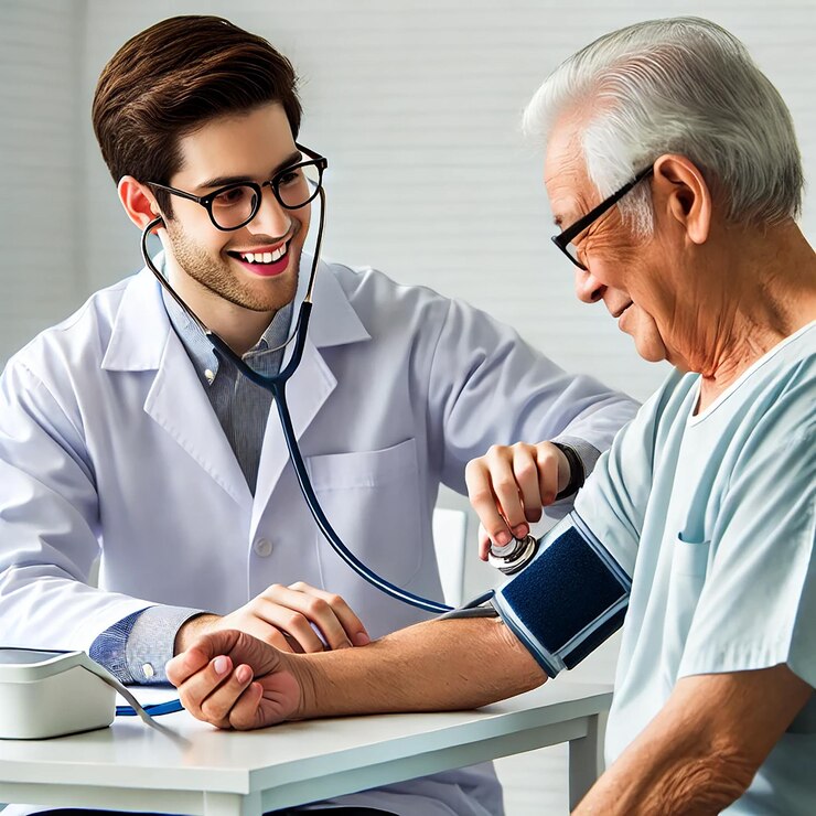 Comprehensive Health Check Young Physician and Patient in Blood Pressure Monitoring Session