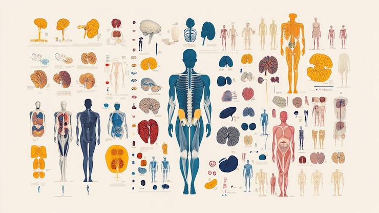 Photo comprehensive human anatomy chart featuring various body parts organs and systems including skeletal muscular and internal organs detailed illustrations and crosssections for study