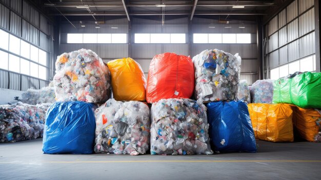 Photo compressed recycling bundles in recycling center