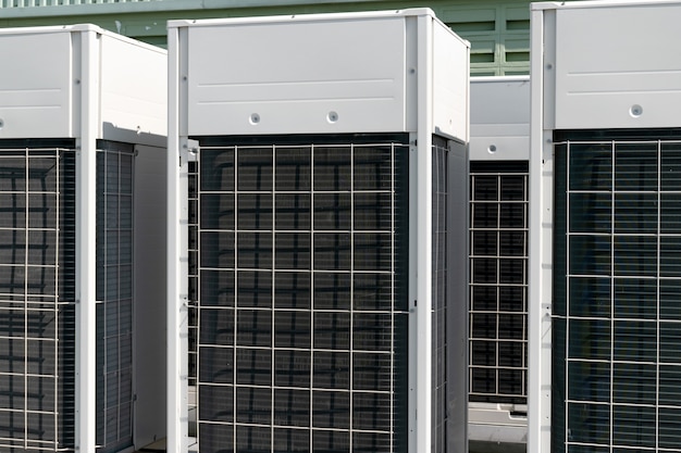 Compressors, air conditioners on the roof of the office building