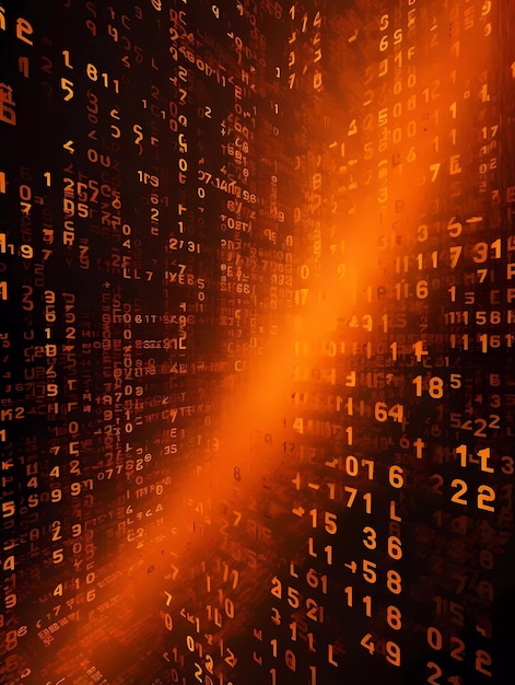 Computer background with orange digits and symbols on a black background