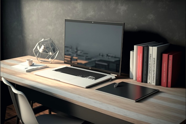 Computer and books on desk